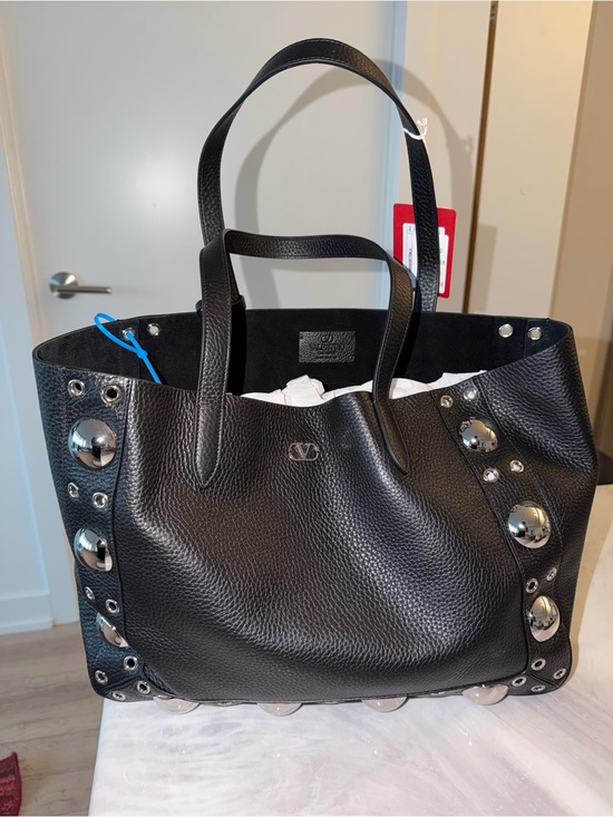 Valentino Garavani Handbags - Valentino Garavani Black Pebbled Leather Tote with Silver Studs (Nellcôte)